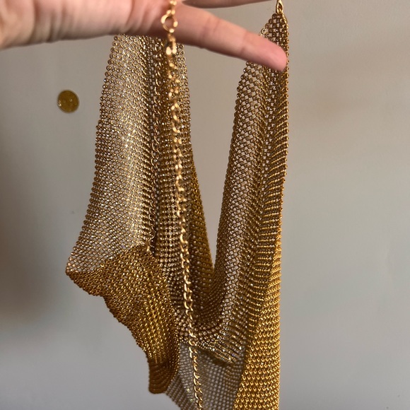 Gold Rhinestone Festival Party Backless Mesh Top - Picture 6 of 6